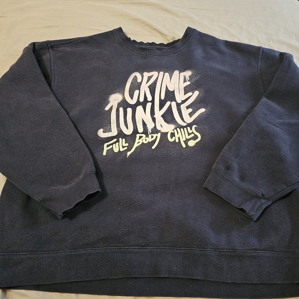 Crime Junkie Podcast Merch Adult Grey Pullover Fleece Sweatshirt Size. XL